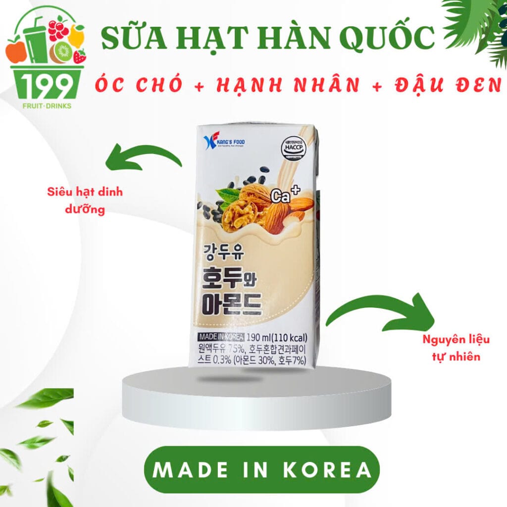 Sữa hạt Hàn quốc Óc chó - hạnh nhân - đậu đen Kang's food 16 hộp